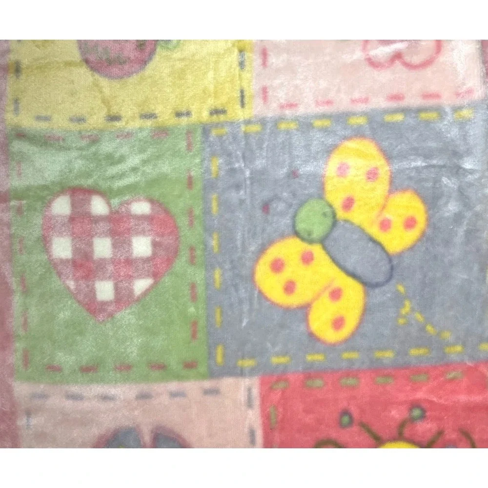 Baby‎ Boom RN 90347 Girl Soft Plush Butterfly Flower Heart Bee Blanket Vtg Htf